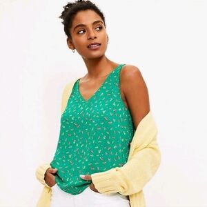 NWT Ann Taylor Loft Green Floral Print Double V Tank Top